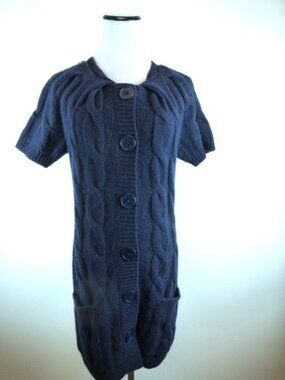 VINCE NAVY blue ALPACA Cardigan short sleeve chunky alpaca knit sweater Coat S